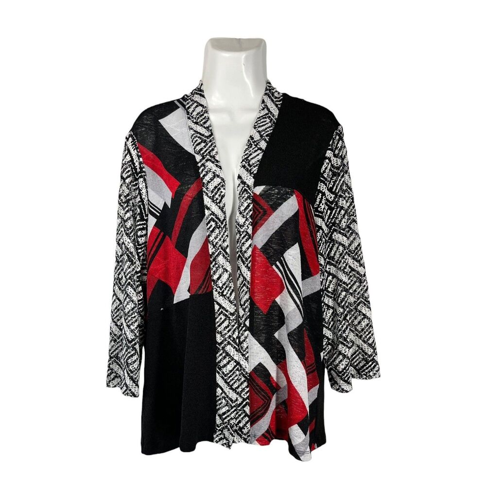 Alfred Dunner Open Cardigan Jacket Large Women Abstract Colorblock Work Casual